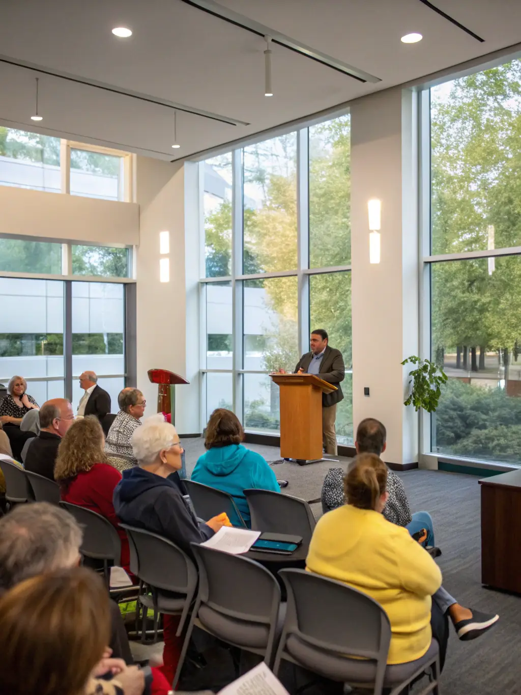 A photo of a guest speaker presenting at a conference organized by the association, emphasizing the organization's role in facilitating intellectual exchange and community dialogue.